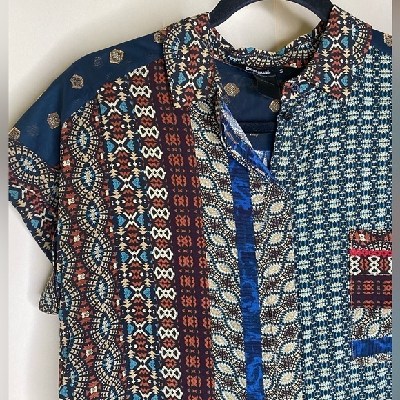 Desigual Azhar Mixed Pattern Short Sleeve Blouse Sz Sm - Picture 8 of 13